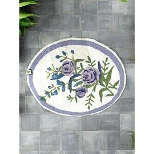 NWT Collections Etc Floral Roses Purple Blue Punch Hook Oval Throw Rug 28" x 24”